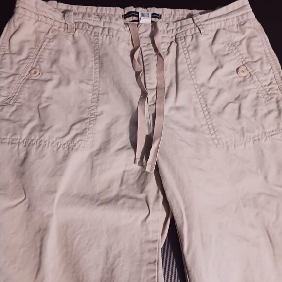 Gap Khaki Linen/Cotton Blend Wide-Leg Cropped Pants w/ Drawstring & Pockets, 10 - Picture 3 of 10